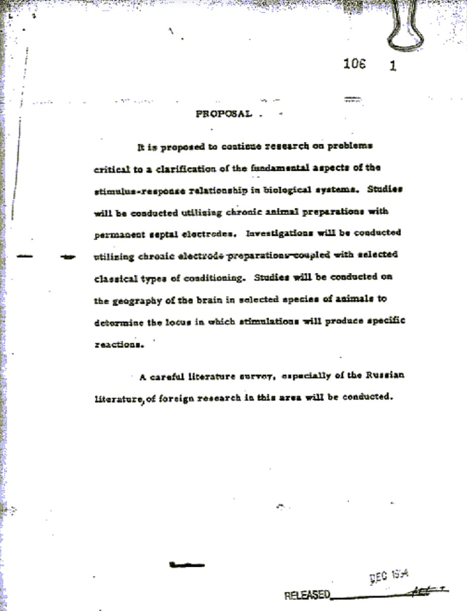 document - 1 Proposal 106 1 It is proposed to continue research on problems critical to a clarification of the fundamental aspects of the stimulusresponse relationship in biological systems. Studies will be conducted utilising chronic animal preparations 